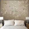Tapisseries Style chinois peinture à l'encre fleurs paysage tapisserie oiseaux plantes motif de paysage naturel salon décor tenture murale