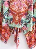 Boho Vintage Blumendruck Strand Sommer Kurzer Kimono Damen Mode Damen Casual V-Ausschnitt Fledermausärmel Böhmische Vertuschungen 240315