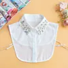 New Womens Detachable Blouse False Collar Handmade Beading Rhinestone Sequins Flower Lapel Adjustable Half-Shirt Necklace