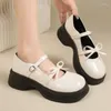 Dress Shoes 2024 Herfstplatform Bow Mary Jane Women Sweet Fashion Designer Lolita Student Party Mid Heel Femme