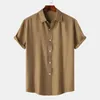 Camisas casuais masculinas cor sólida camisa masculina elegante colarinho de lapela verão com design sem costura tecido elástico respirável para escritório