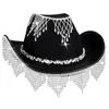 Bérets diamant glands chapeaux de cowboy chapeau incrusté de cristal pour acteur actrice