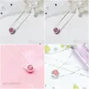 Chains Foyuan Sier Color Sweet Stberry Crystal Necklace Valentines Day Jewelry Pink Drop Delivery Necklaces Pendants Dhqck