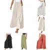 Women's Pants Summer Solid Color Wide Leg Beach Palazzo Ruffled High Waist Drawstring Baggy Trousers Pleated Casual Straight