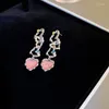 Boucles d'oreilles pendantes en forme de cœur pour femmes, strass rose brillant, élégant, mode, charme, amour, cœur, cadeaux pour petite amie