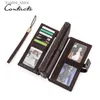 Money Clips CONTACT Mens Leather Wallet Long Clutch Leisure Handbag Card Holder Zipper Coin Clip Mens Wallet L240402