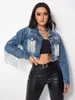 Damenjacken Jeansjacke Weibliche Hellblaue Pailletten Quaste Mantel Einreiher Frauen Jeans 2024 Frühling Herbst Mode Kleidung