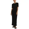 Feestjurken Dames Geribbelde Gebreide Maxi Ronde Hals Bodycon Trui Jurk Met Korte Mouwen Slim Fit Lange Noodle Clubwear