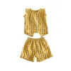 Ensembles de vêtements Ins 2024 coréen été bébé filles 2pcs vêtements ensemble coton plaid sans manches hauts minces shorts décontractés costume tenues pour tout-petits