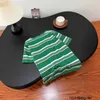 Designer Shenzhen Nanyou High Edition MIU Home Round Neck Stripe Casual Green Short sleeved T-shirt Women's Pure Cotton Half sleeved Loose Top OG2S