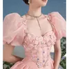 Vestidos de festa luxo doce verão rosa malha puff manga curta vestido de noite pista feminina gola quadrada miçangas lantejoulas princesa