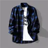 Mens Korean Fashion Black White Plaid Shirt Loose Long-Sleeved Casual Handsome Tops Shirts and Bluses 240318