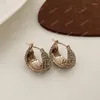 Boucles d'oreilles créoles de haute qualité, strass gris exquis français, élégant, léger, luxe, Style Hong Kong rétro