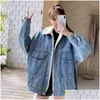 Womens Down Parkas Plus Veet Espessamento Denim Jaquetas Outono Inverno Turn-Down Collar Single-Breasted Oversized Casaco Mulheres All-Match Wa Dh0N7