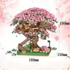 Blocos Mini Sakura Tree House com luzes Modelo Building Blocks City Street View Cherry Blossom Casas Tijolos Crianças Brinquedos para Meninas Presente 240402