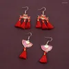 Dangle Küpeler Vintage Fanshaped Lotus Çiçek Desen Kırmızı Parti Elbise Aksesuarlar Afrika Moda Kadın Mücevher Tatil Eardrop
