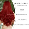 Wigs 7JHH WIGS Long Wavy Wine Red Wig for Women Daily Party Synthetic Highlight Middle Part Wig 27inch Lolita Wigs Heat Resistant