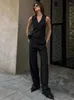 Женские брюки из двух предметов Mumaroho 2024, женский весенне-летний комплект офисных брюк, однотонный комплект одежды цвета хаки, с v-образным вырезом и высокой талией, 2 подходящих для
