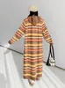 Casual Dresses NYFS 2024 Winter Korean Knitting Women Vestidos Robe Elbise Loose Plus Size Long Sleeve Striped Hooded Sweater Dress