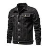 Kurtki męskie wiosna men dżinsowa kurtka Lapel Single Bered Mass Motorcycle Dżinsy Slim Fit Cotton Casual Black Blue Coats