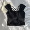 Débardeurs pour femmes Haut sans dos Sexy Crop Femmes Vêtements d'été Col carré Corset Y2K 2024 Solide Bustier Streetwear Réservoir noir