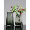 Vases créatifs gris fumé carré verre vase salon fleur arrangement lumière luxe moderne décoration de la maison