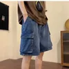 Men's Shorts Fashion casual retro blue cargo Hong Kong style loose large pocket denim shorts mens summer slim fit fashionable washing five point casual pantsC240402