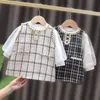 2022 Neues zweiteiliges einteiliges Mädchenkleid, geeignet für kleine Parfüm-Western-Stil-Frühlings- und Herbst-Tartan-Kleider 240402