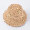 Chapeau de seau en raphia naturel pour femmes fait à la main au crochet paille dames printemps été concepteur plage soleil disquette pêcheur casquette y240318