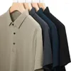 Herren-Polohemden, bis zu 4XL, Sommer-Lop-up-Hohl-Kurzarm-Poloshirt, Eisseide, lässige Herren-Revershemden mittleren Alters