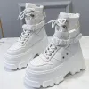 Stövlar hög toppplattform stövlar kvinnor runda tå snörning kilar tjocka botten sneakers mode comfy fritidsskor botas plataforma