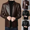 Men's Jackets Men Faux Leather Jacket Motorcycle With Stand Collar Thick Warm Lining Windproof Design For Autumn