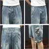 Shorts masculinos denim verão casual solto plus size 42 40 38 na altura do joelho ajuste menino adolescente jeans masculino esticado grande meia calças