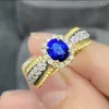 Bagues de cluster S925 Silver Ring Lace Edge Sapphire 6 8 Ovale Mode Romantique