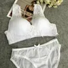 Bras Sets Wholesale- New Japanese Y Lace Side Wrapped Chest Strap Vest Push Up Thin Bra 3 Breasted No Rims Deep V Women Underwear Set Dhpn7