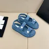 Designer Sandal Slides Shoes Thick Lottom Summer Flat Heel Hook Loop Casual Beach Buckle äkta svart läder elfenben stickad vit rosa bomull hög kvalitet