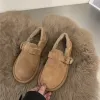 Flats Brand retro flock fur moccasins woman round toe casual slip on loafers winter dress shoes female sneakers new rubber fur