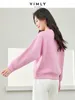 Sweats à capuche pour femmes Vimly Printemps Rose Sweatshirts Femmes 2024 Mode Casual Top Col Rond Coton Mélange Broderie À Manches Longues Femme Pull