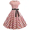 Party Dresses Women Vintage 1950s 60s Polka Dot Print High Waist A-line Swing Dress Retro Short Sleeve With Belt Evening Prom