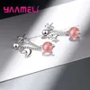 Dingle örhängen koreanska smycken Strawberry Crystal dingling droppe för kvinnor 925 Sterling Silver Long Tassel Chain Moon Oorbellen