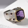 Cluster Rings S925 Sterling Silver For Women Men Fashion Square Cutting Surface Natural Amethyst Ancient Jewelry