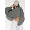 Gym kleding vrouwen lange mouw korte y2k crop top mode ronde nek gebreide sweatshirts dames lente herfst massief kleur losse trui