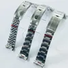 20 mm bredd 904L Solid rostfritt stål Watch Band Borstad polerad ostronjubileumarmband vikningsspänne glidlåset 240311