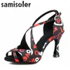 Scarpe da ballo Samisoler Moda Salsa Raso Latino MacioCloth Collocazione Nastri Ballroom Women Competition