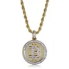 Bitcoin Symbol Pendant Gold Plated Zircon Inlaid Mens Hip Hop Necklace Pendant