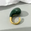 Cluster Rings Europe America Brand Famous Designer Blackish Green Water Drop Ring Women Charm Luxury Jewelry Trend