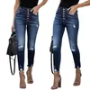 Женские джинсы 2024, осенние брюки с высокой талией и пряжкой в стиле ретро, маленькие эластичные перфорированные брюки с игольчатыми краями
