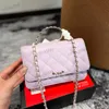 WOC DIAMOND HANDLE LUXURY Tote Stylish Womens Shoulder Bag Patent Leather Diamond Checkered Letters Matelasse Chain Crossbody Bag Makeup Bag Fashion Sacoche 19cm