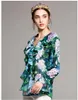 Women's Blouses Customize Made Women Long Sleeve Tops And Summer 2024 Runway Floral Print Green Shirt Plus Size XXXL