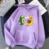 Kvinnors hoodies sportig tecknad avokado tryck varm tröja kvinna med huva punk vs banan kvinnor lös fleece hoodie